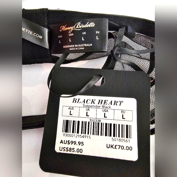 Honey Birdette Black Heart Suspender Size Large NWT - Picture 4 of 4